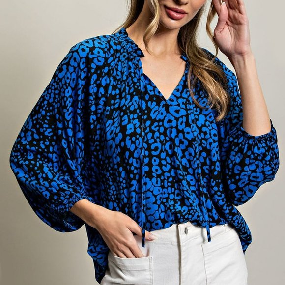 eesome Tops - NWT ee:some Royal Blue Leopard Print Blouse